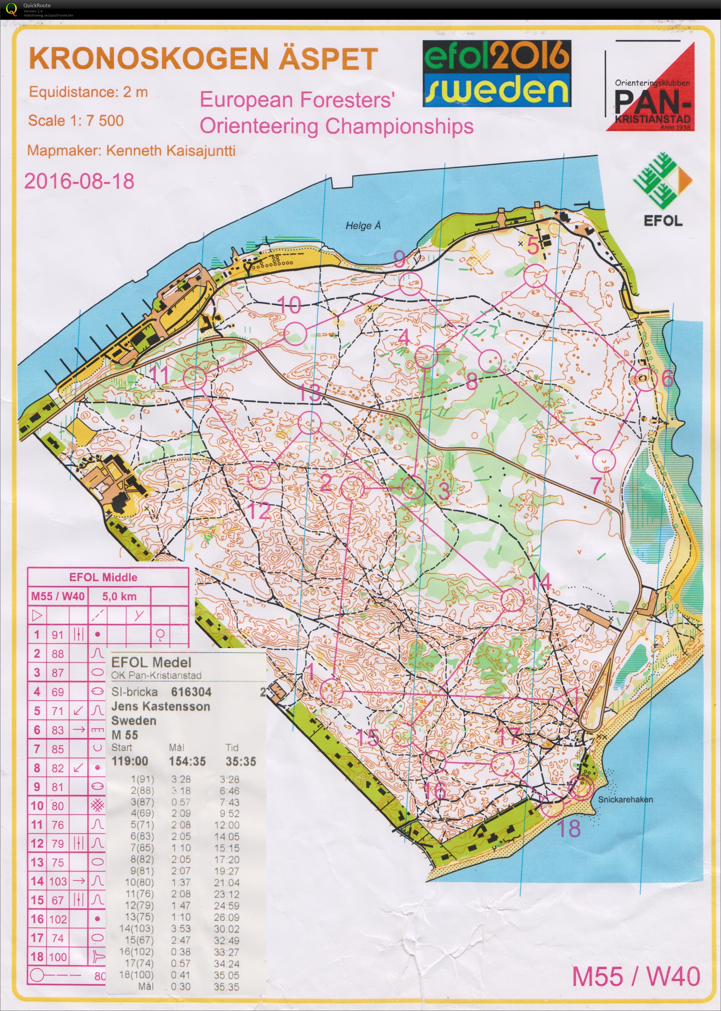 EFOL European Foresters’ Orienteering Championships M55 (18.08.2016)