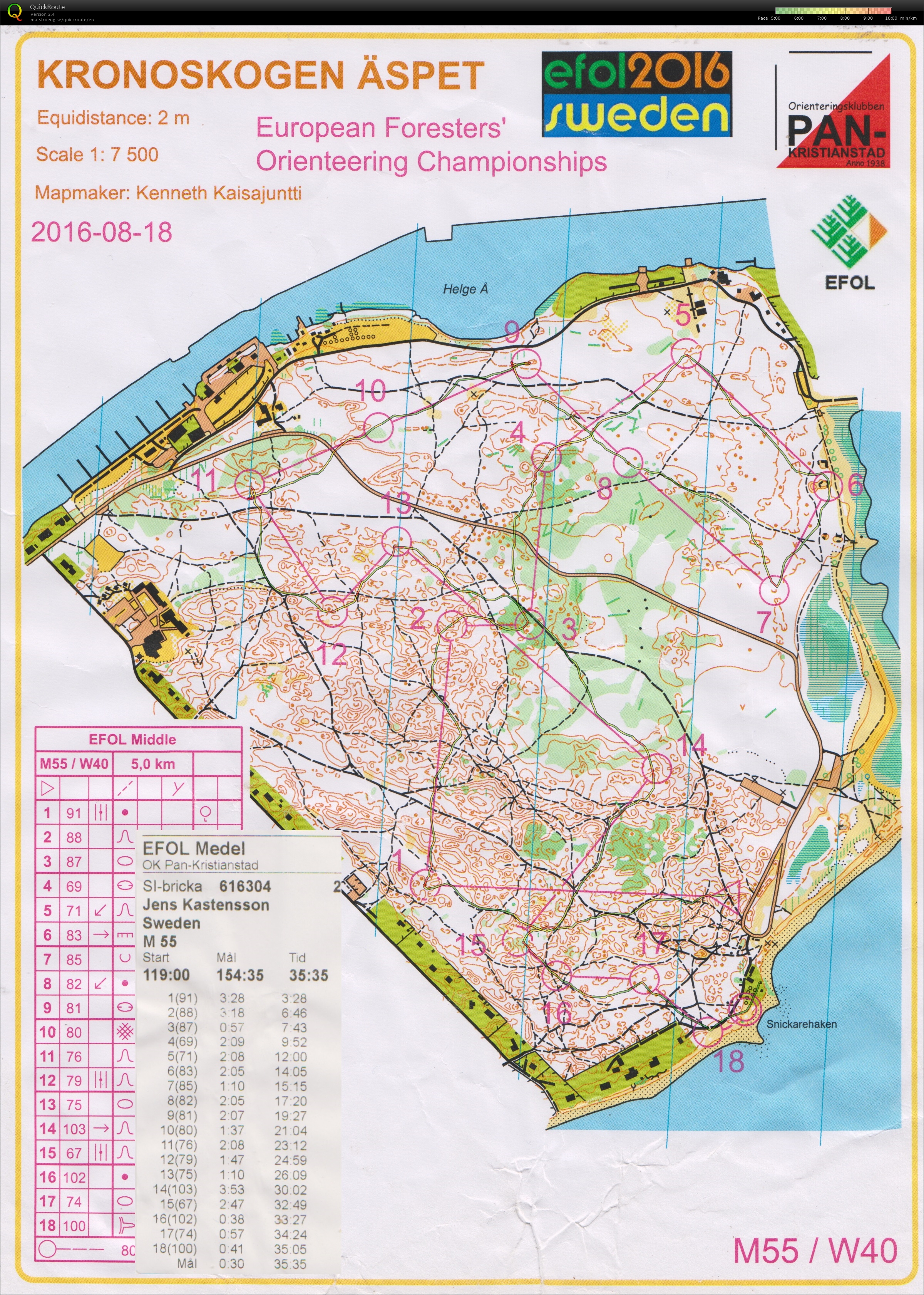 EFOL European Foresters’ Orienteering Championships M55 (18-08-2016)